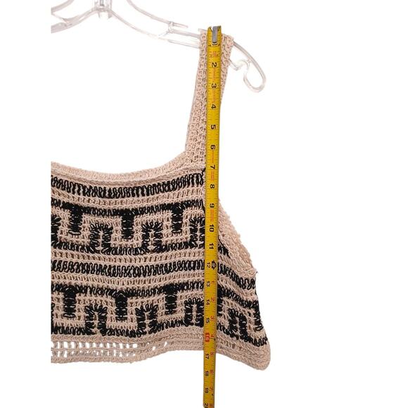Crochet Bohemian Half Top Womens Sz L Beige Semi Sheer Cropped Festival Coquette - Picture 8 of 16